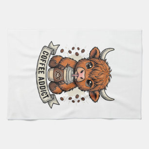 Linge De Cuisine Accro au café Vache des Highlands Mignonne Gravure