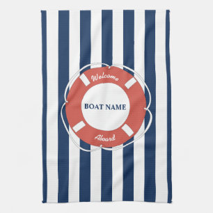 Linge De Cuisine Accueil Bleu Nautique À Bord Du Nom Du Bateau