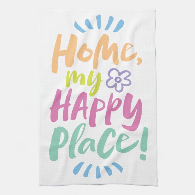 Linge De Cuisine ACCUEILLE mon Happy Place ! Abri en place - Pastel (Vertical)