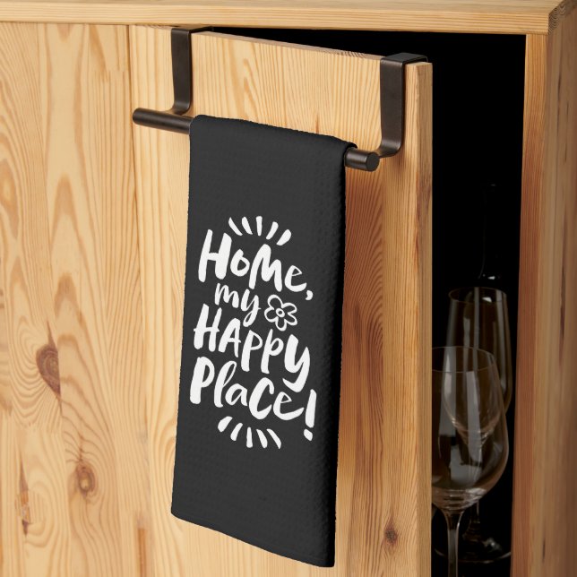 Linge De Cuisine ACCUEILLE mon Happy Place ! Lettrer noir élégant (Pliage en tiers)