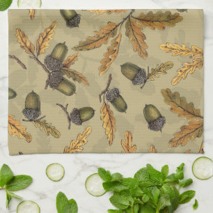 Linge De Cuisine Acornes et feuilles de chêne sur ecru