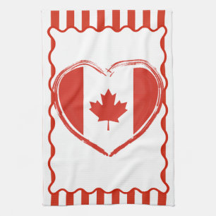 Linge De Cuisine Action de grâce Canada – Cœur rouge et rayures 