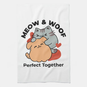 Linge De Cuisine Adorable chat et chien Hug - Meow & Woof Design