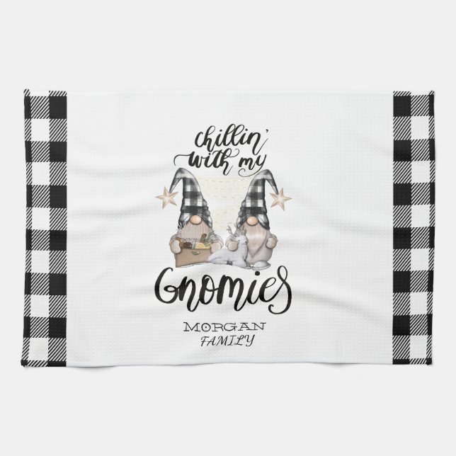 Linge De Cuisine Adorable mignonne Gnomes Black Buffalo Plaid (Horizontal)