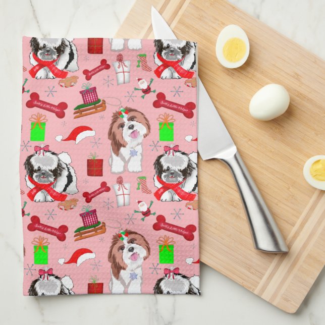 Linge De Cuisine adorable Noël Chih Tzu Motif (Quart Plié)