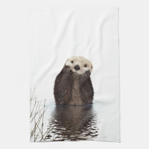 Linge De Cuisine Adorable Otter souriant dans le lac
