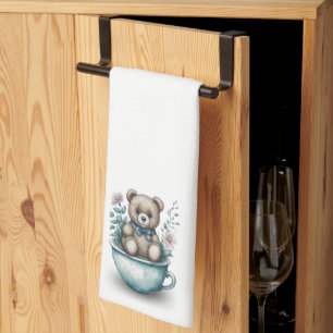 Linge De Cuisine Adorable ours en peluche en tasse avec fleurs