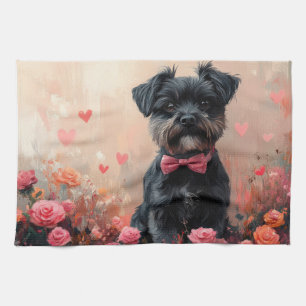 Linge De Cuisine Affenpinscher avec Rose - Saint Valentin