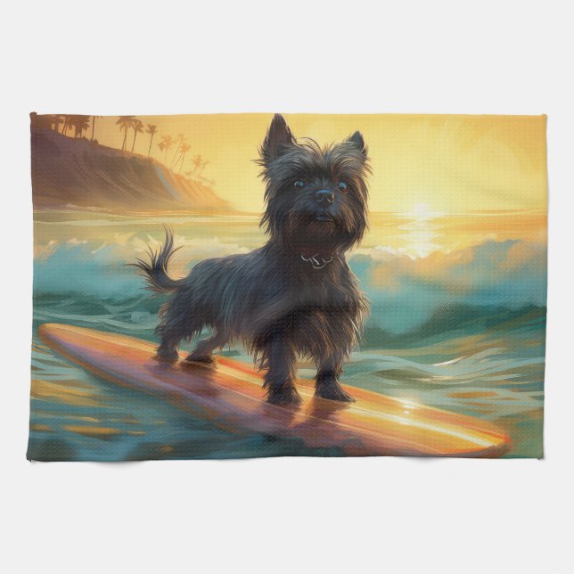 Linge De Cuisine Affenpinscher Beach Surf Peinture (Horizontal)