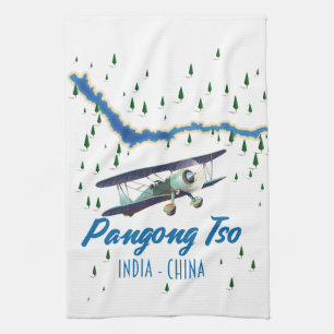 Linge De Cuisine Affiche de carte de Pangong Tso Inde Chine.