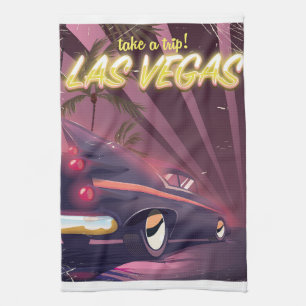 Linge De Cuisine Affiche de voyage de voiture ancienne de Las Vegas