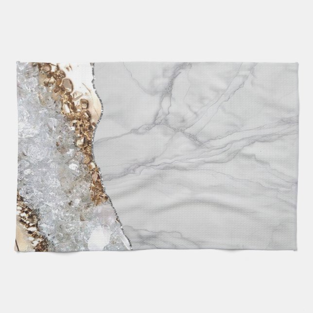 Linge De Cuisine Agate noir doré Marbre blanc (Horizontal)