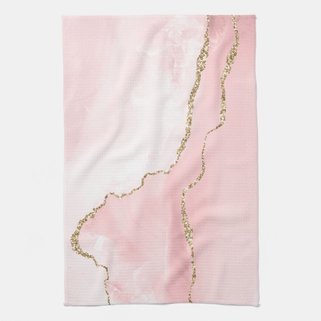 Linge De Cuisine Agate rose vierge avec ruban or Élégant (Vertical)