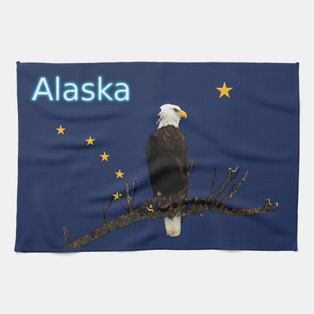 Linge De Cuisine Aigle Et Drapeau De L'Alaska (Horizontal)