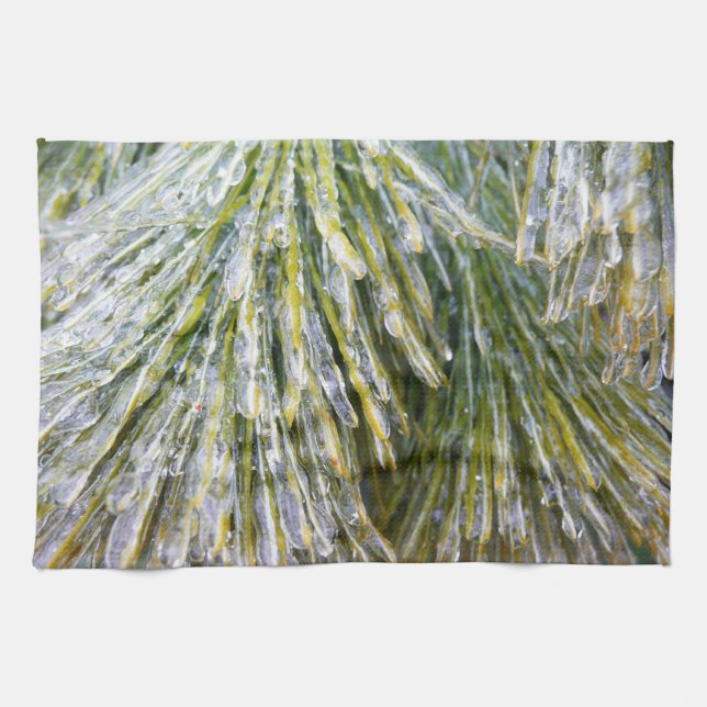 Linge De Cuisine Aiguilles de pin recouvert de glace Botanique hive (Horizontal)