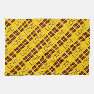 Linge De Cuisine "Aimez" avec fleurs rouges/bleues