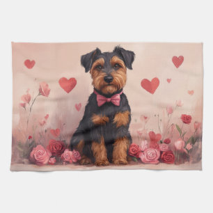 Linge De Cuisine Airedale avec Rose - Saint Valentin