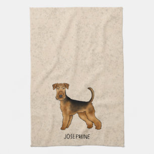 Linge De Cuisine Airedale Terrier Cute Dessin Chien Et Nom Beige