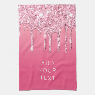 Linge De Cuisine Ajoutez votre Parties scintillant rose texte de lu