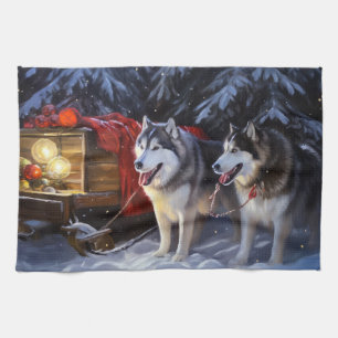 Linge De Cuisine Alaskien Malamute Snowy Sleigh Ride Noël