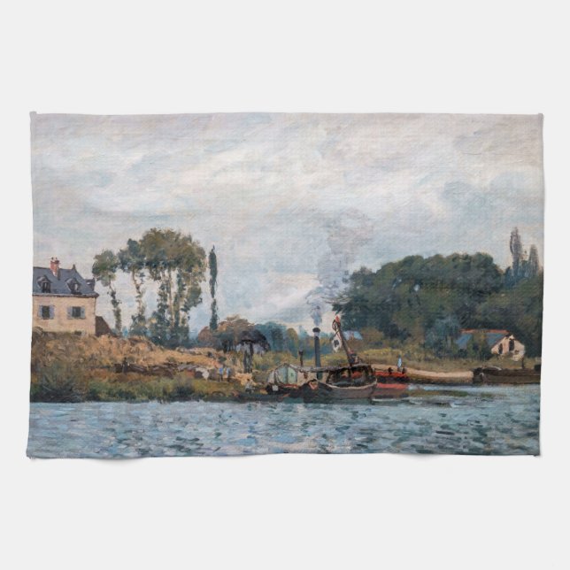 Linge De Cuisine Alfred Sisley - Bateaux à l'écluse à Bougival (Horizontal)