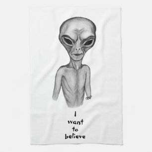 Linge De Cuisine Alien gris, je veux croire Kitchen Towel