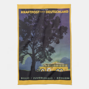 Linge De Cuisine Allemagne vintage, bus jaune la nuit, art de voyag