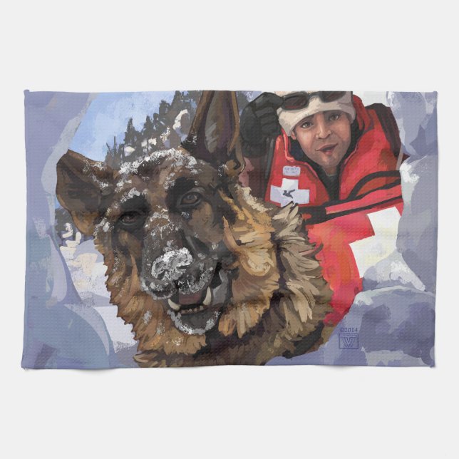 Linge De Cuisine Allemand Shepard Recherche et Secourt dans la neig (Horizontal)