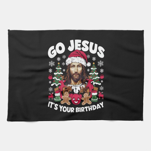 Linge De Cuisine Allez Jésus C'est Ton Anniversaire Sweater de Noël (Horizontal)