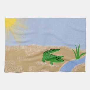 Linge De Cuisine Alligator Green Whimsical Cartoon Art