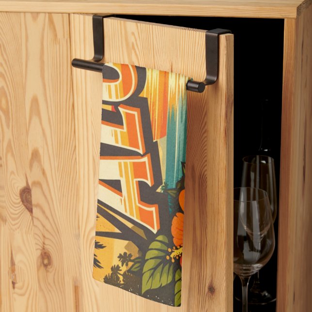 Linge De Cuisine Aloha Tropical Island Sunset Artwork (Pliage en tiers)