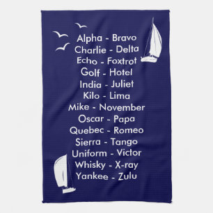 Linge De Cuisine Alphabet phonétique Nautique Marine Blue Yachting