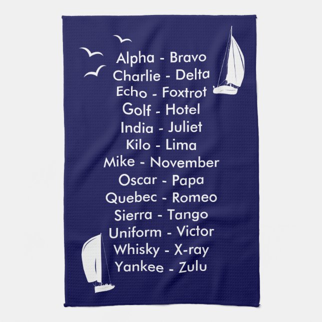 Linge De Cuisine Alphabet phonétique Nautique Marine Blue Yachting (Vertical)