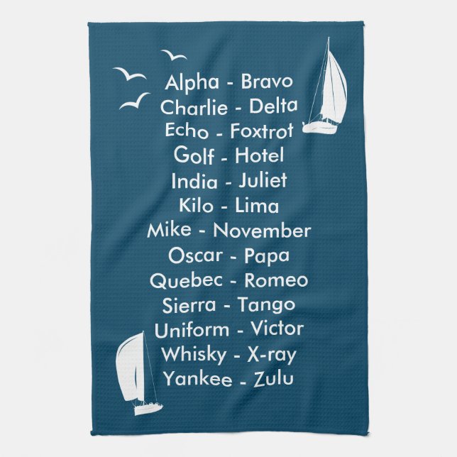 Linge De Cuisine Alphabet phonétique Ocean Blue Sailing (Vertical)