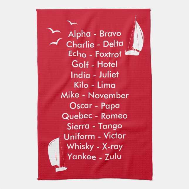 Linge De Cuisine Alphabet phonétique Voilier rouge (Vertical)