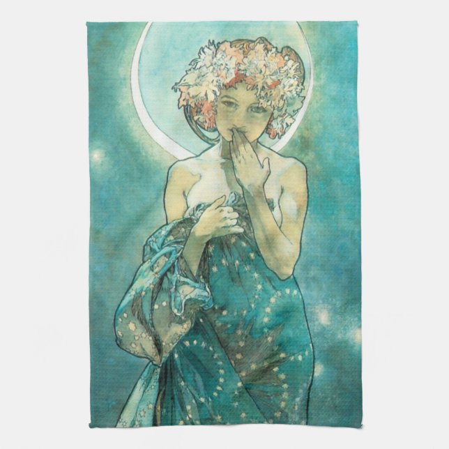 Linge De Cuisine Alphonse Mucha Lune Clair De Lune Art Nouveau (Vertical)
