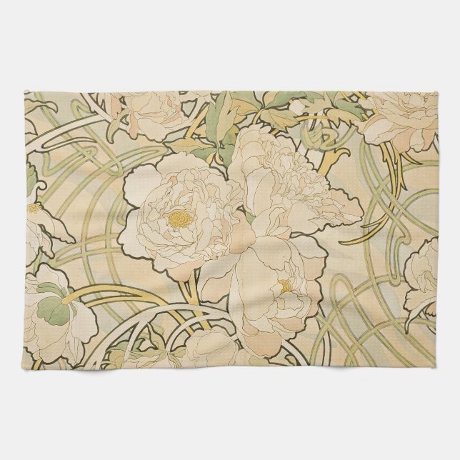 Linge De Cuisine Alphonse Mucha Peonies Peony Roses Fawn 1897 (Horizontal)