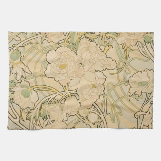 Linge De Cuisine Alphonse Mucha Peonies Peony Roses Fawn 1897