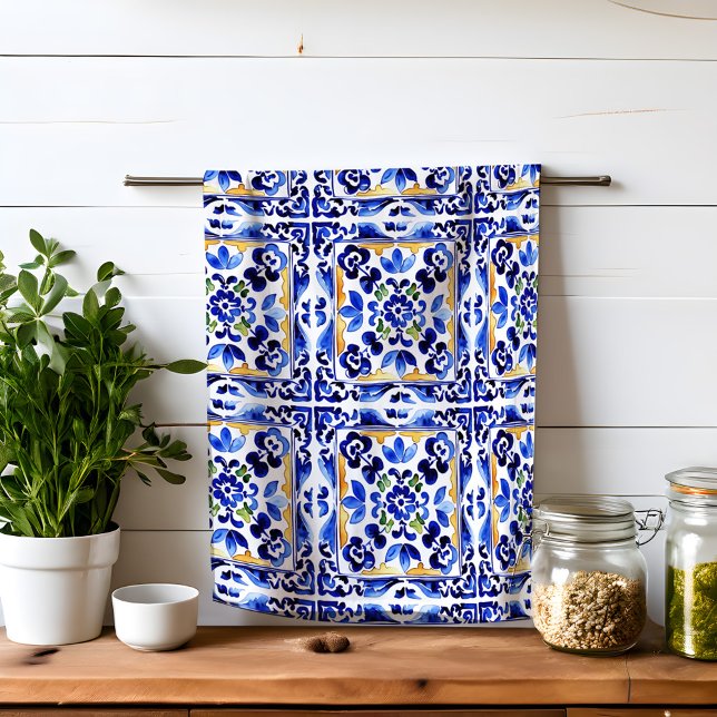 Linge De Cuisine Amalfi Vietri Carrelage bleu italien Méditerranée (Amalfi Vietri Italian blue tiles Mediterranean Kitchen Towel)
