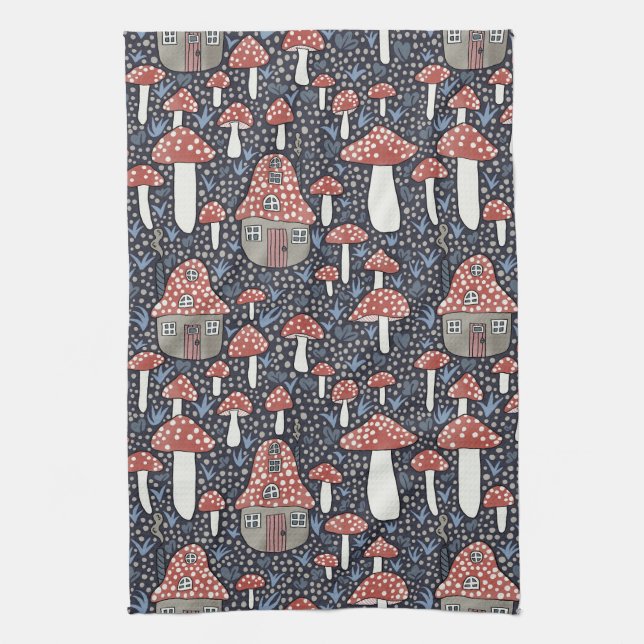 Linge De Cuisine Amanita Magical Mushroom Village mignonne Illustra (Vertical)