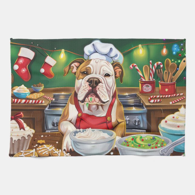 Linge De Cuisine American Bulldog Holiday Baking : Noël festif (Horizontal)
