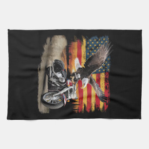 Linge De Cuisine American Flag Mocycle Tshirt USA Flag Bike Ret