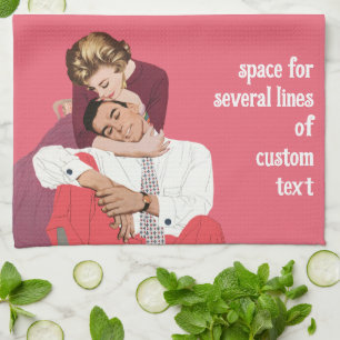 Linge De Cuisine Amour et romance vintage, jeunes mariés en rose