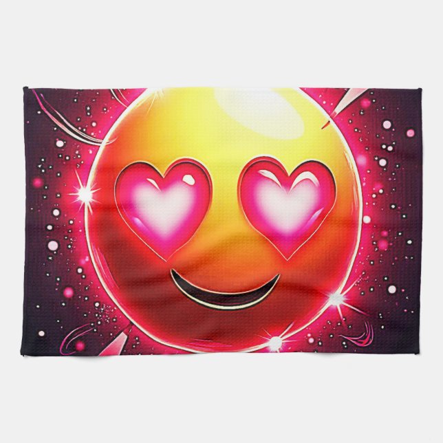 Linge De Cuisine Amour Étincelle Coeurs Emoji (Horizontal)