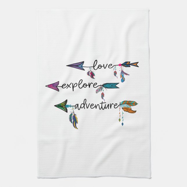 Linge De Cuisine Amour Explore Aventure Arrow Tribal Boho Design (Vertical)