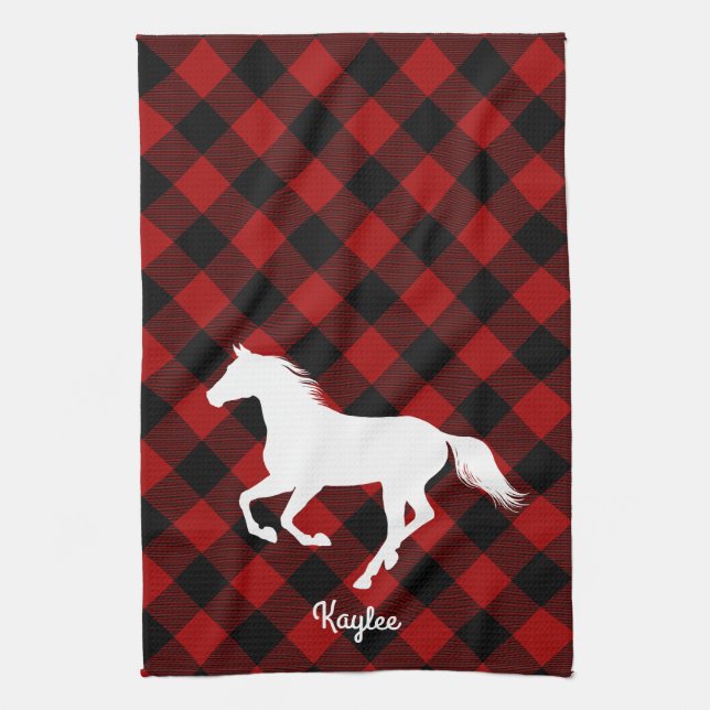 Linge De Cuisine Amoureux du cheval de Buffalo Plaid (Vertical)