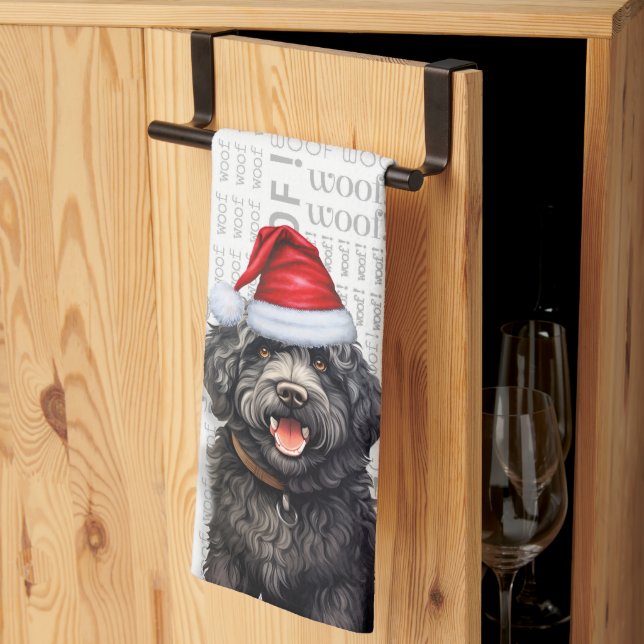 Linge De Cuisine Amusant chien vacances Barbet noir Noël (Pliage en tiers)