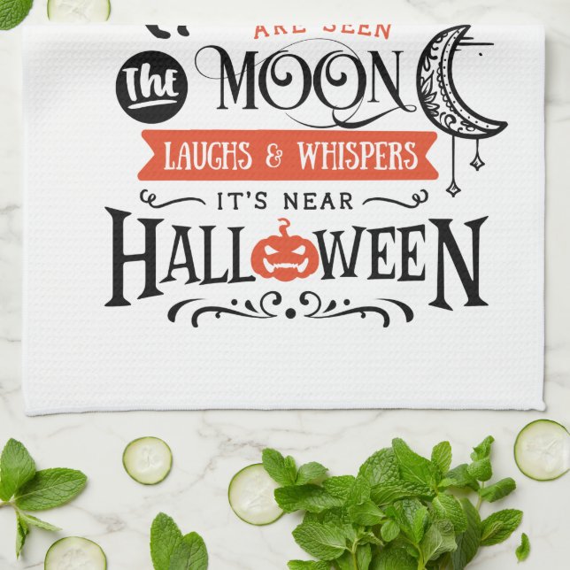 Linge De Cuisine Amusant Jolie Sorcière Lune Chats Noirs Halloween (Plié)