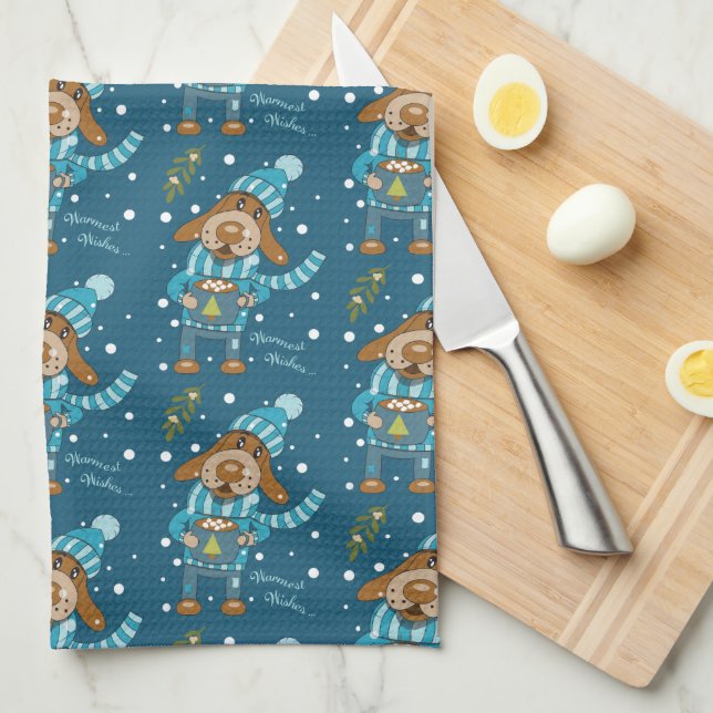 Linge De Cuisine Amusants Christmas Pup Motif Holiday Kitchen Servi (Quart Plié)