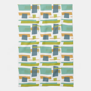 Linge De Cuisine Amusants Rectangles Motif Vert Orange Bleu Rétro